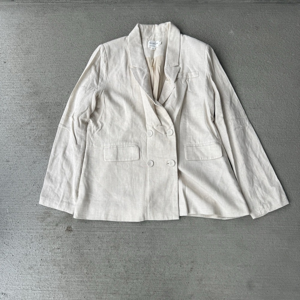 Molly Bracken Womens Linen Blazer Large Khaki Double Breasted Lightweight Jacket